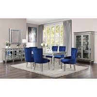 Acme Varian Rectangular Dining Table In Mirrored And Antique Platinum