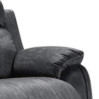 Benjara Fabric Upholstered Power Reclining Chair With Pillow Top Arms, Gray