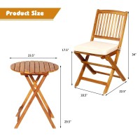 Giantex 3Pcs Patio Bistro Set Wood Folding Table Set 2 Cushioned Chairs For Garden Yard Outdoor Furniture Round Table Natura