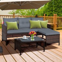 Tangkula Patio Corner Sofa Set 3 Piece, Outdoor Rattan Sofa Set, Includes Lounge Chaise, Loveseat & Coffee Table, Patio Garden Poolside Lawn Backyard Furniture