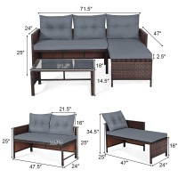 Tangkula Patio Corner Sofa Set 3 Piece, Outdoor Rattan Sofa Set, Includes Lounge Chaise, Loveseat & Coffee Table, Patio Garden Poolside Lawn Backyard Furniture