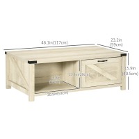 Homcom Farmhouse Coffee Table With Storage And Drawer, Rustic Coffee Table For Living Room, Open Shelf, Pale Oak