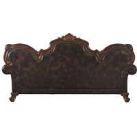 Benjara Leatherette Sofa With Diamond Stitching And Carved Details, Brown