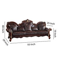 Benjara Leatherette Sofa With Diamond Stitching And Carved Details, Brown