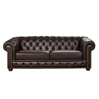Benjara Chesterfield Design Leatherette Loveseat With Bun Feet Support, Brown