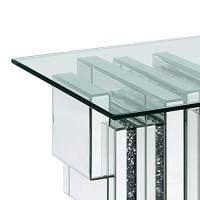 Benjara Glass Top End Table With Mirror Panels And Faux Gemstone Accents, Silver