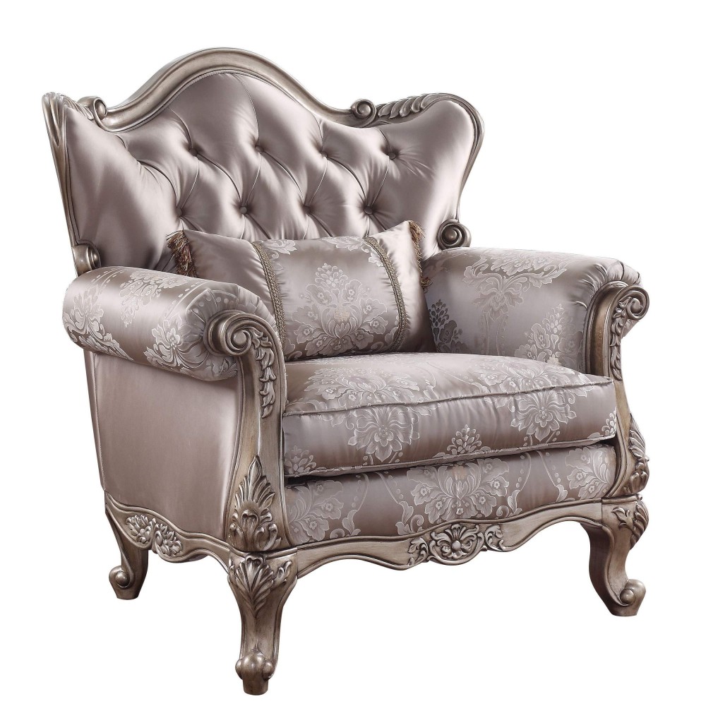 Benjara Crown Top Fabric Chair With Wingback And Anne Legs, Gold