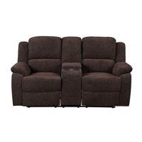 Benjara Fabric Upholstered Recliner Loveseat With Console And Cup Holders, Brown