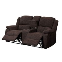 Benjara Fabric Upholstered Recliner Loveseat With Console And Cup Holders, Brown