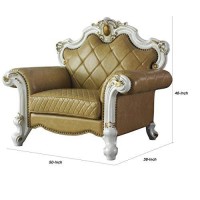 Benjara Leatherette Chair With Diamond Stitching And Carvings, White And Beige