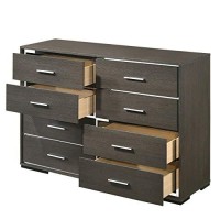Benjara 8 Drawer Wooden Dresser With Mirror Trim Accents, Gray