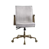 Benjara Swivel Sloped Back Leatherette Office Chair With Star Base, White And Brown