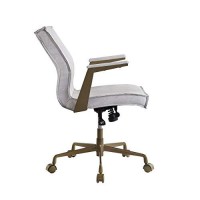 Benjara Swivel Sloped Back Leatherette Office Chair With Star Base, White And Brown