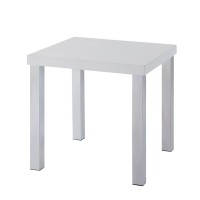 Benjara Square Wooden End Table With Straight Metal Legs, White And Chrome