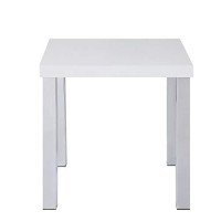 Benjara Square Wooden End Table With Straight Metal Legs, White And Chrome