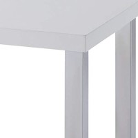 Benjara Square Wooden End Table With Straight Metal Legs, White And Chrome