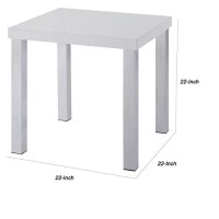 Benjara Square Wooden End Table With Straight Metal Legs, White And Chrome