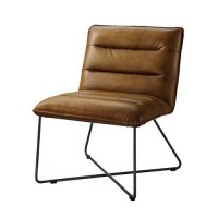 Benjara Horizontal Tufted Accent Chair With Sled Base And X Shaped Support, Brown And Silver