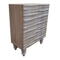 Benjara 2 Door Storage Cabinet With Wavy Pattern Fronts, White