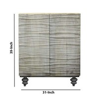 Benjara 2 Door Storage Cabinet With Wavy Pattern Fronts, White