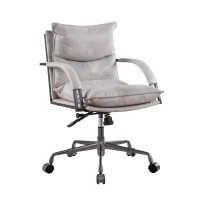 Benjara Swivel Leatherette Tufted Office Chair With Metal Star Base, White