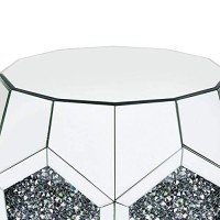Benjara Round End Table With Mirror Panels And Faux Gemstone Accents, Silver