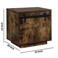 Benjara Sliding Barn Door Wooden End Table With Rough Hewn Saw Texture, Brown