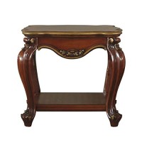 Benjara Wooden End Table With Open Bottom Shelf And Carved Details, Brown