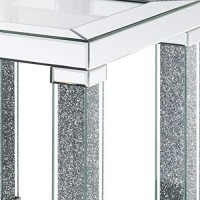 Benjara End Table With Faux Gemstone Accents And Mirrored Open Bottom Shelf, Silver