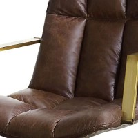 Benjara Tufted Leatherette Office Chair With Adjustable Height, Brown And Gold