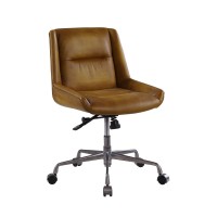 Benjara Swivel Leatherette Office Chair With Star Base And Casters, Brown And Silver