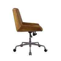 Benjara Swivel Leatherette Office Chair With Star Base And Casters, Brown And Silver