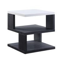 Benjara Dual Tone Wooden End Table With 2 Open Bottom Shelves, Gray And White