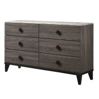 Benjara 6 Drawer Wooden Dresser With Diamond Metal Knobs, Gray And Black