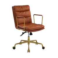 Benjara Leatherette Office Chair With Horizontal Tufting And Metal Star Base, Brown