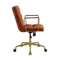 Benjara Leatherette Office Chair With Horizontal Tufting And Metal Star Base, Brown