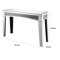 Benjara Mirror Top Console Table With Arched Faux Crystal Inlay Apron, Silver