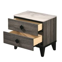 Benjara 2 Drawer Wooden Nightstand With Diamond Metal Knobs, Gray And Black