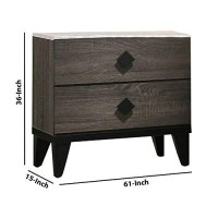 Benjara 2 Drawer Wooden Nightstand With Diamond Metal Knobs, Gray And Black