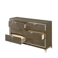 Benjara 6 Drawer Wooden Dresser With Mirror Accent And Acrylic Legs, Brown