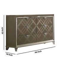 Benjara 6 Drawer Wooden Dresser With Mirror Accent And Acrylic Legs, Brown