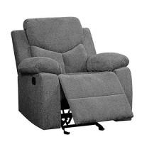 Benjara Fabric Upholstered Glider Recliner Chair With Pillow Top Armrest, Gray