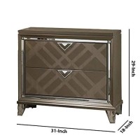 Benjara 2 Drawer Wooden Nightstand With Mirror Accent And Acrylic Legs, Brown
