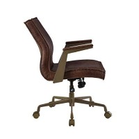 Benjara Swivel Sloped Back Leatherette Office Chair With Star Base, Brown