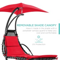 Best Choice Products Outdoor Hanging Curved Steel Chaise Lounge Chair Swing Wbuiltin Pillow And Removable Canopy Red