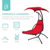 Best Choice Products Outdoor Hanging Curved Steel Chaise Lounge Chair Swing Wbuiltin Pillow And Removable Canopy Red