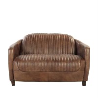 Homeroots 50 X 37 X 31 Retro Brown Leather Loveseat