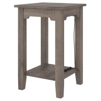 Signature Design by Ashley Arlenbry Farmhouse Square Chair Side End Table with Lower Fixed Shelf and USB Charging Port, Brown with Weathered Oak Finish