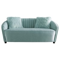 Benjara Vertical Channel Stitching Fabric Loveseat With Curved Back, Green