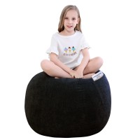 Sanmadrola Bean Bag Chair Cover (No Filler) Stuffed Animal Storage For Kids .Soft Premium Corduroy Stuffable Beanbag For Organizing Children Plush Toys Or Memory Foam Small 100L (Black)